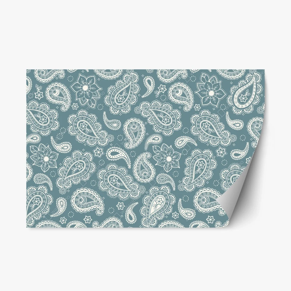 Repositionierbarer Aufkleber türkis paisley muster mit blumendetails – Wallnifity® Repositionierbarer Aufkleber türkis paisley muster mit blumendetails – Wallnifity®