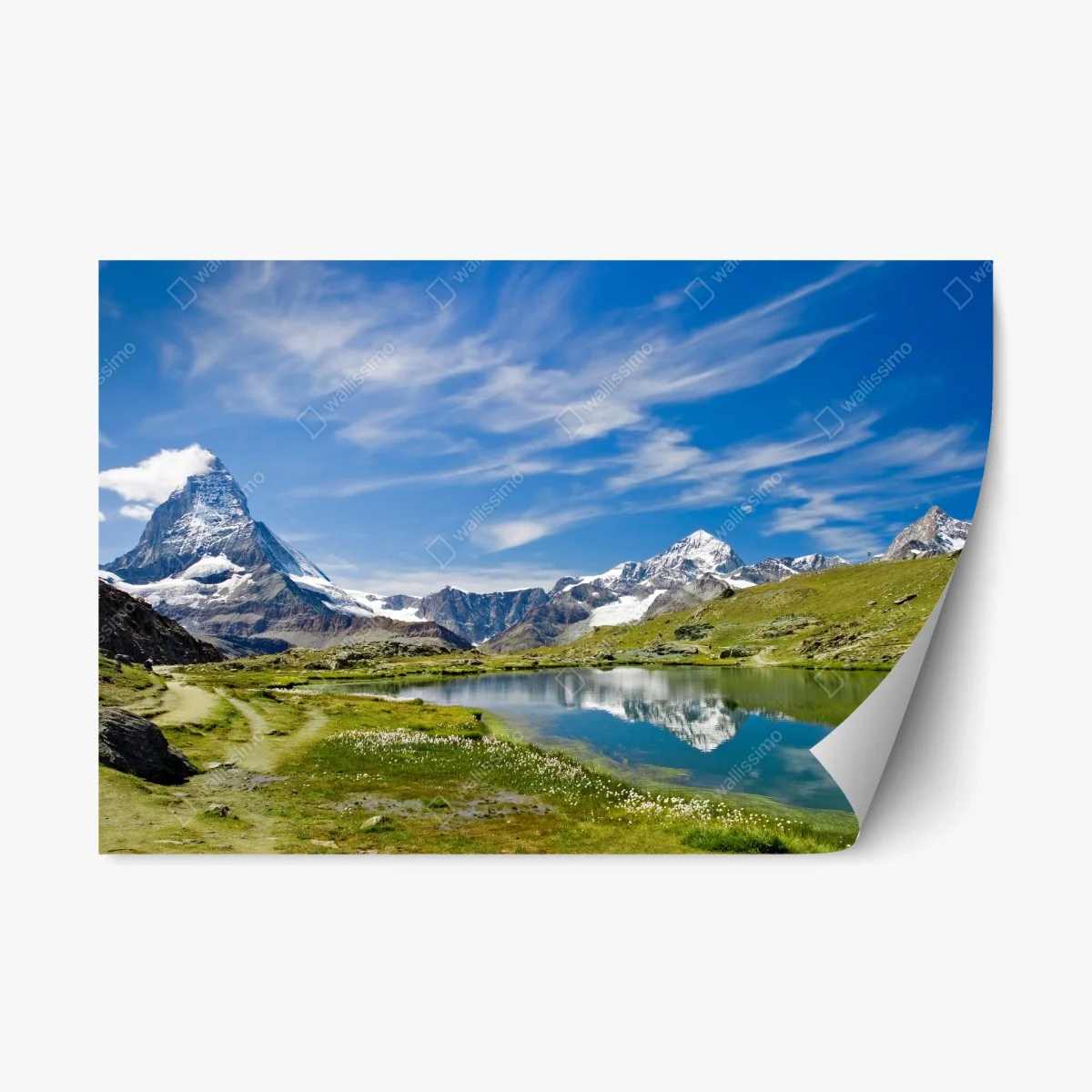Repositionierbarer Aufkleber alpensee mit bergspiegelung – Wallnifity® Repositionierbarer Aufkleber alpensee mit bergspiegelung – Wallnifity®