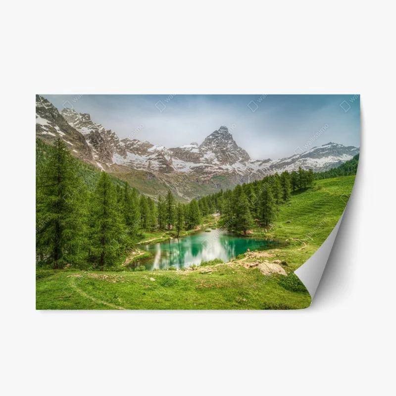 Repositionierbarer Aufkleber türkisfarbener alpensee bei Cervinia