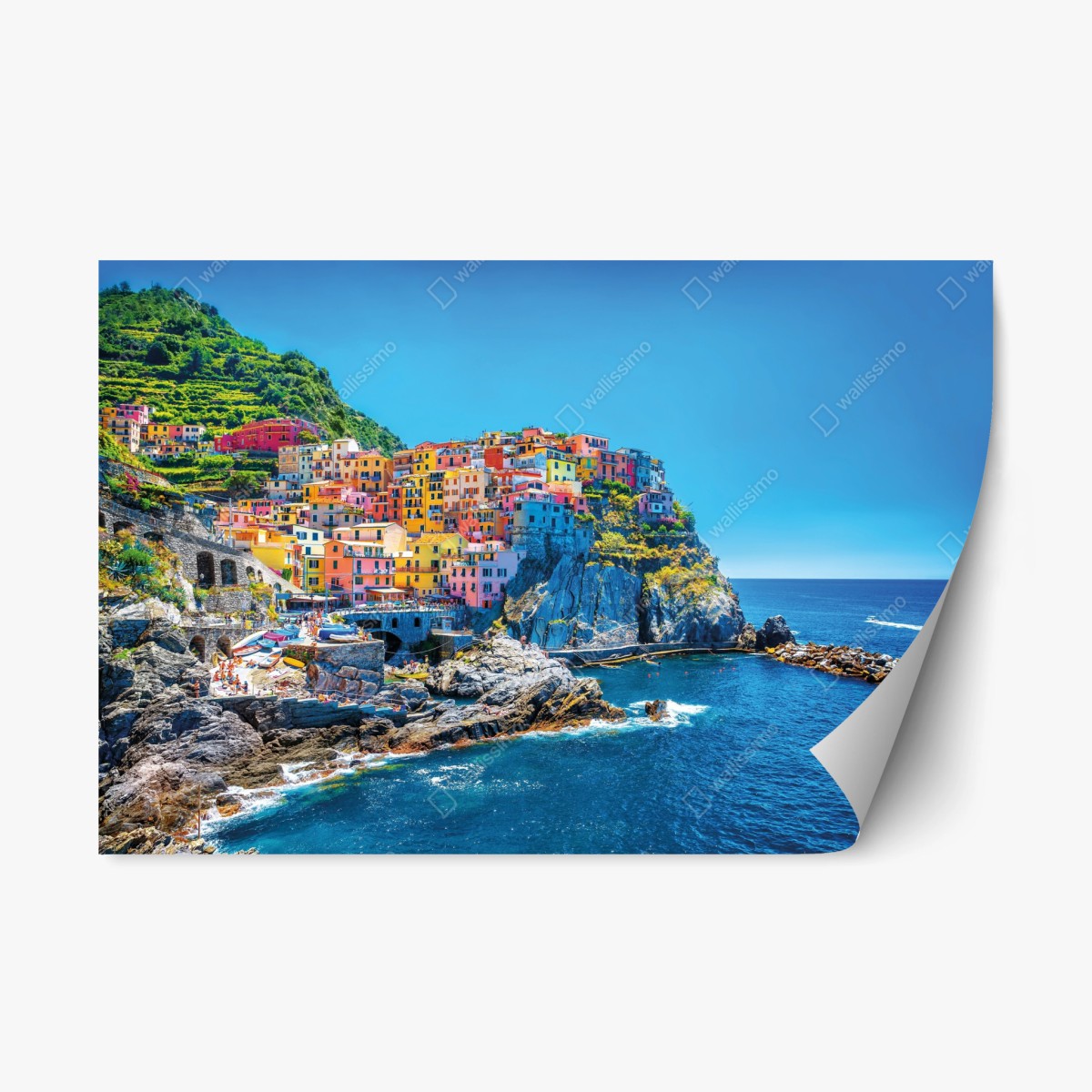 Repositionierbarer Aufkleber buntes mediterranes kliffdorf am meer – Wallnifity®