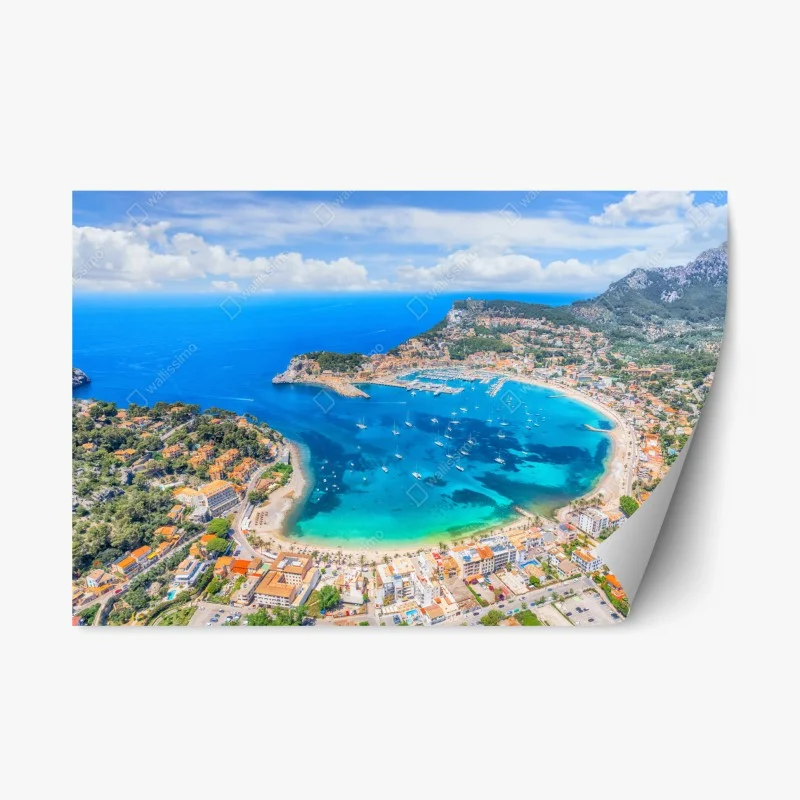 Repositionierbarer Aufkleber luftaufnahme der bucht von Port de Sóller