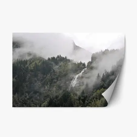 Repositionierbarer Aufkleber nebliger wasserfall im bergwald – Wallnifity®