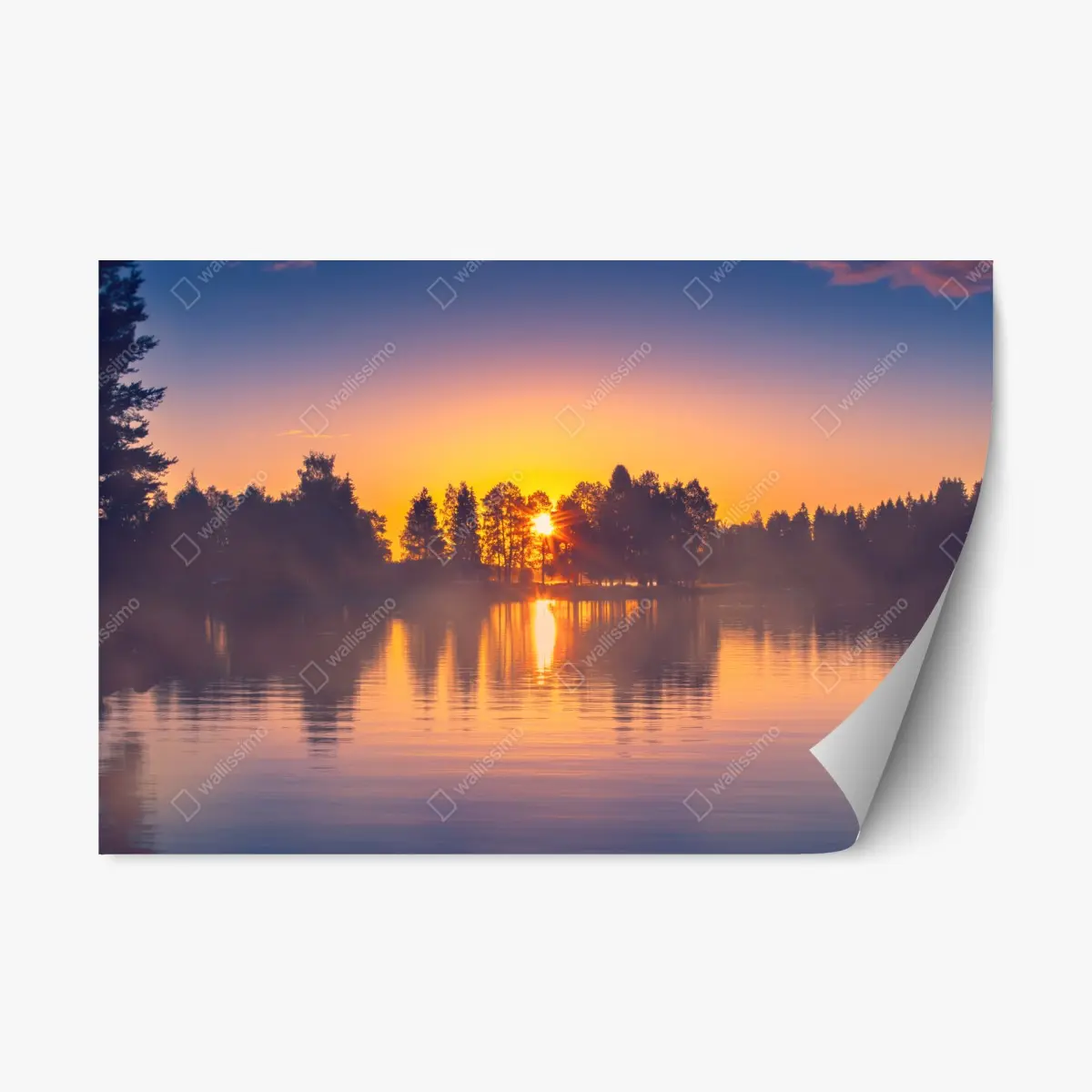Repositionierbarer Aufkleber nebliger sonnuntergang am see – Wallnifity®