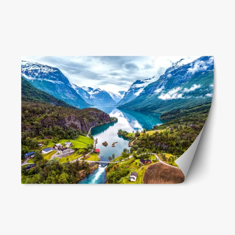 Repositionierbarer Aufkleber Norwegen fjord aus der luft