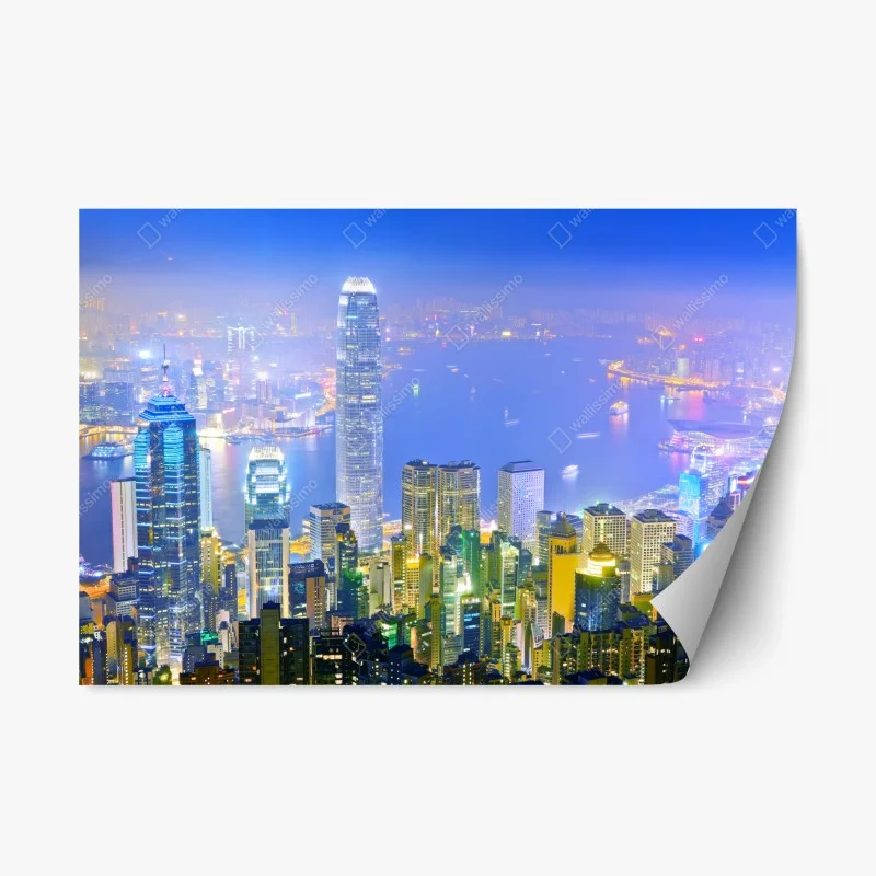Repositionierbarer Aufkleber Hong Kong skyline bei nacht