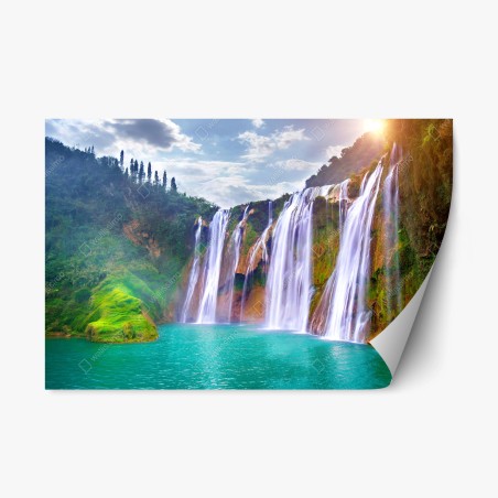 Repositionierbarer Aufkleber Jiulong wasserfall türkis kaskade in Luoping, China – Wallnifity®