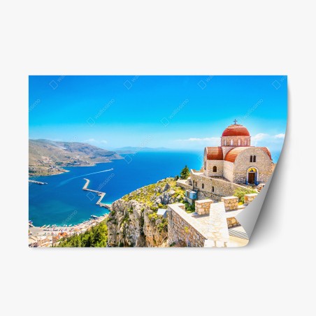 Repositionierbarer Aufkleber griechische kirche auf klippe über dem meer – Wallnifity®