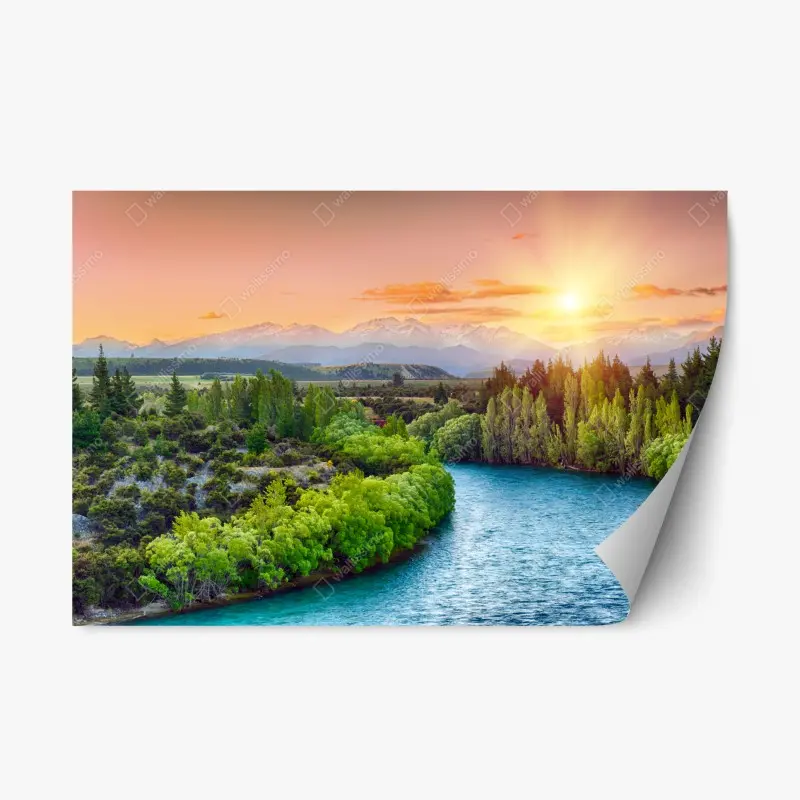 Repositionierbarer Aufkleber sonnenuntergang über dem Clutha River und den Südalpen