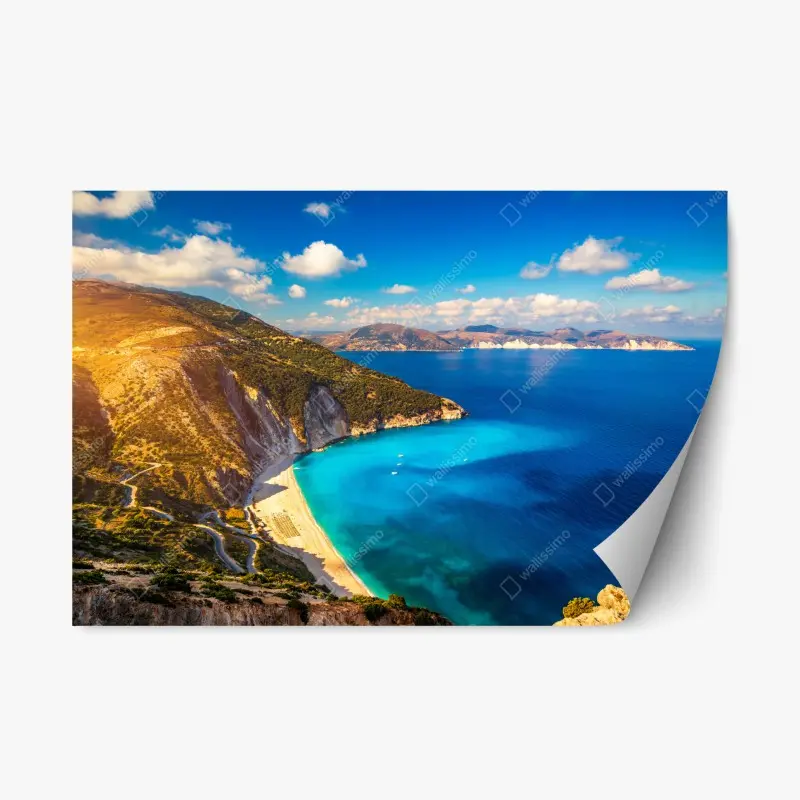 Repositionierbarer Aufkleber sonniges panorama der Myrtos-bucht, Kefalonia