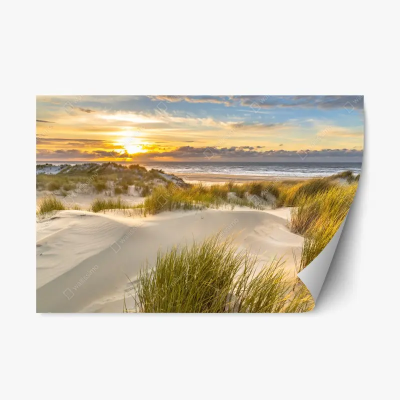 Repositionierbarer Aufkleber sonnenuntergang über den dünen von Ameland