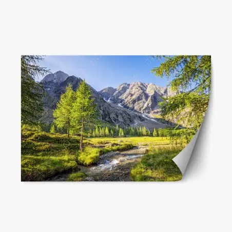 Repositionierbarer Aufkleber alpine wiese mit bergbach – Wallnifity®