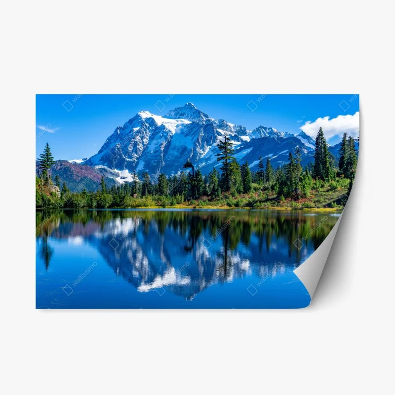 Repositionierbarer Aufkleber majestätische bergspiegelung über dem see