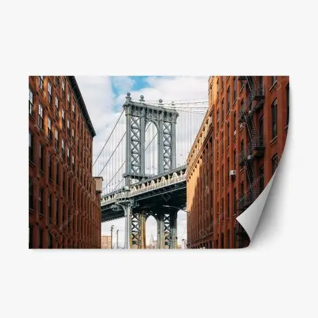 Repositionierbarer Aufkleber Brooklyn brücke eingerahmt von backsteingebäuden – Wallnifity®