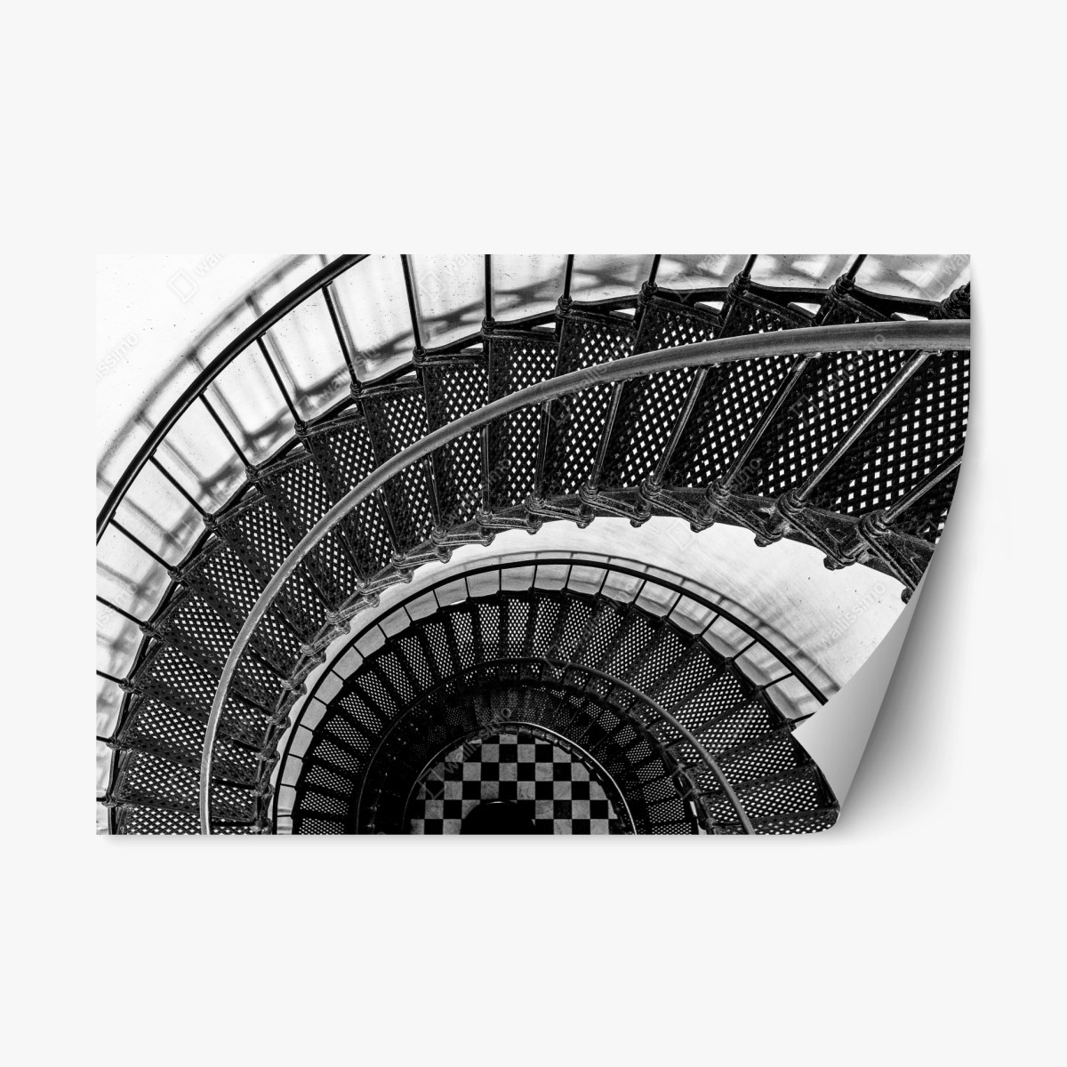 Repositionierbarer Aufkleber wendeltreppe in schwarzweiß – Wallnifity®