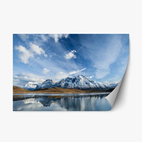 Repositionierbarer Aufkleber bergspiegelungen auf stillem see – Wallnifity®
