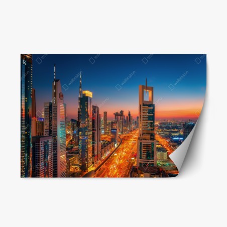 Repositionierbarer Aufkleber Dubai skyline bei dämmerung – Wallnifity®