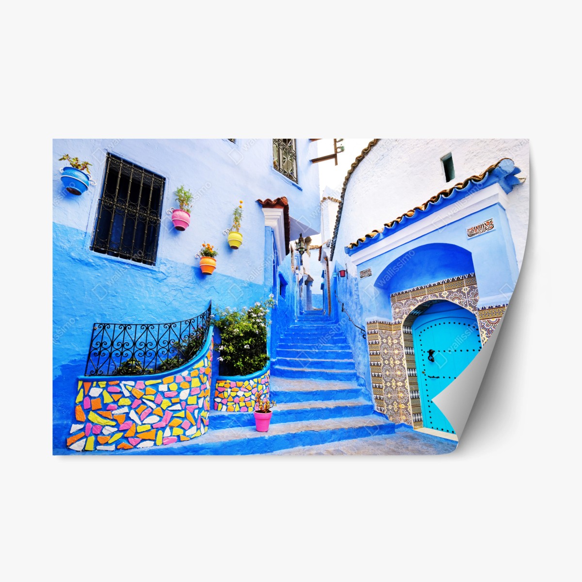Repositionierbarer Aufkleber blaue gasse in Chefchaouen – Wallnifity®
