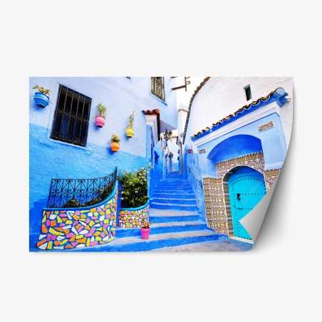 Repositionierbarer Aufkleber blaue gasse in Chefchaouen – Wallnifity®