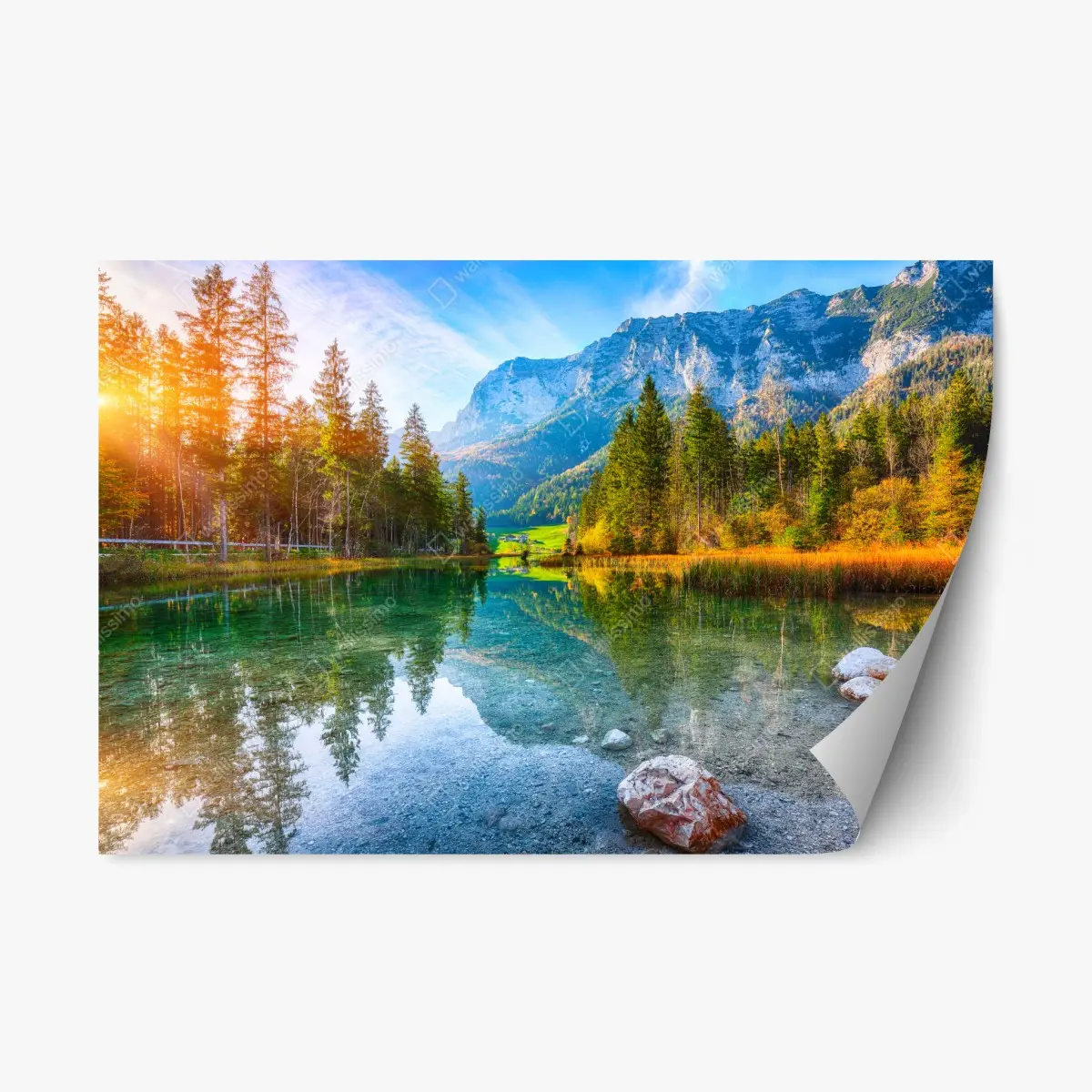 Repositionierbarer Aufkleber Hintersee herbstliche see- und bergspiegelung – Wallnifity®
