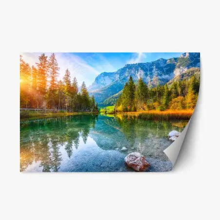 Repositionierbarer Aufkleber Hintersee herbstliche see- und bergspiegelung – Wallnifity®