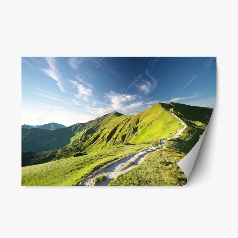 Repositionierbarer Aufkleber sonnenbeschienener berggrat mit pfad