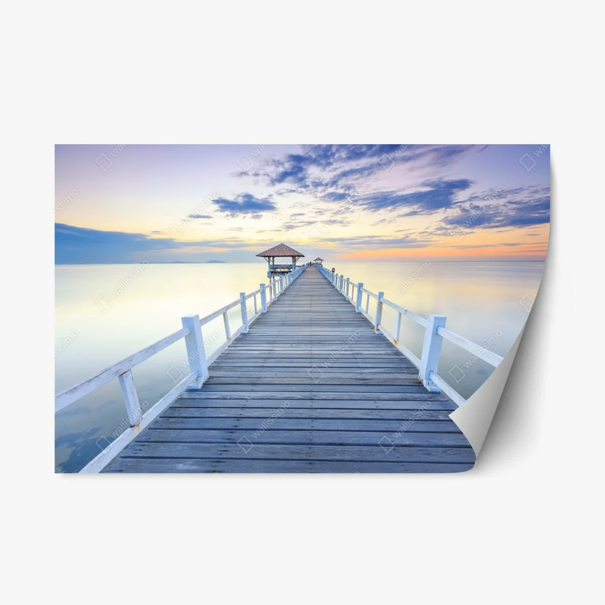 Repositionierbarer Aufkleber ruhiger hölzerner steg bei sonnenuntergang – Wallnifity® Repositionierbarer Aufkleber ruhiger hölzerner steg bei sonnenuntergang – Wallnifity®