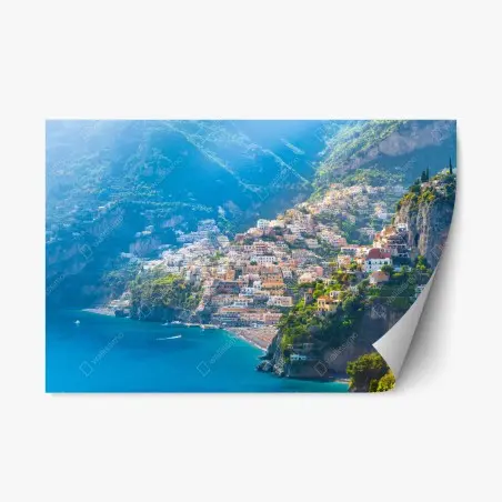 Repositionierbarer Aufkleber Positano: buntes küstendorf an der Amalfiküste – Wallnifity®