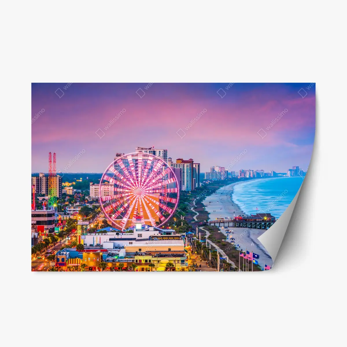 Repositionierbarer Aufkleber Myrtle Beach sonnenuntergang über dem strand mit riesenrad – Wallnifity® Repositionierbarer Aufkleber Myrtle Beach sonnenuntergang über dem strand mit riesenrad – Wallnifity®