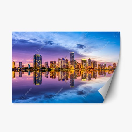 Repositionierbarer Aufkleber Miami skyline gespiegelt in Biscayne Bay – Wallnifity®