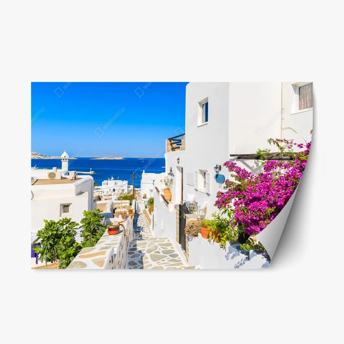 Repositionierbarer Aufkleber sonnige gasse in Mykonos – Wallnifity®