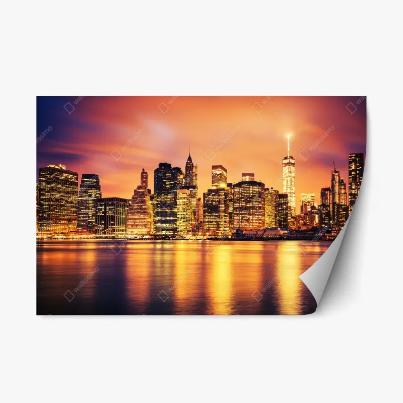 Repositionierbarer Aufkleber New York skyline bei sonnenuntergang
