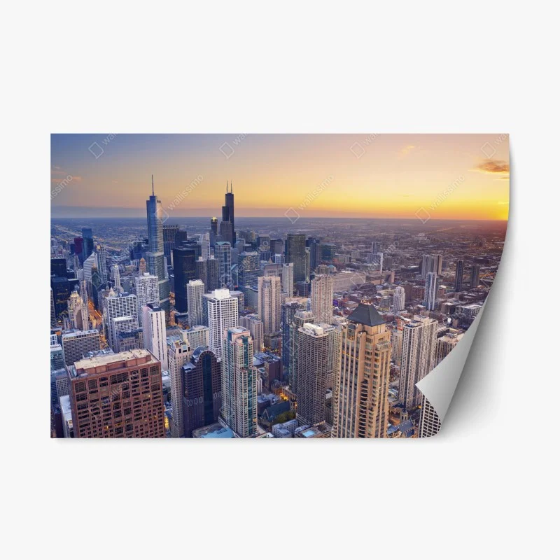 Repositionierbarer Aufkleber stadtpanorama bei sonnenuntergang