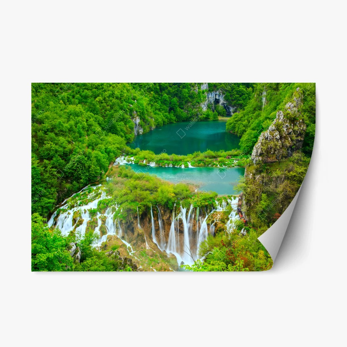 Repositionierbarer Aufkleber üppiger wasserfall und türkise seen – Wallnifity® Repositionierbarer Aufkleber üppiger wasserfall und türkise seen – Wallnifity®