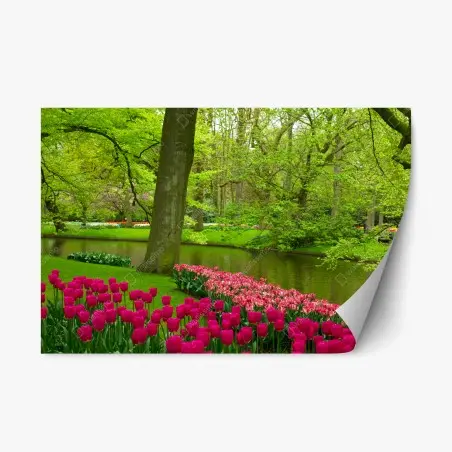 Repositionierbarer Aufkleber frühlings-tulpengarten am kanal – Wallnifity®