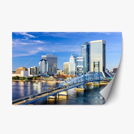 Repositionierbarer Aufkleber Jacksonville skyline mit blauem brücke – Wallnifity®