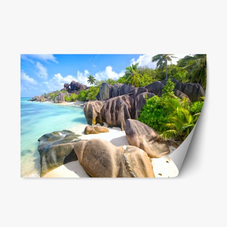 Repositionierbarer Aufkleber Anse Source d'Argent, La Digue türkisfarbener strand – Wallnifity®