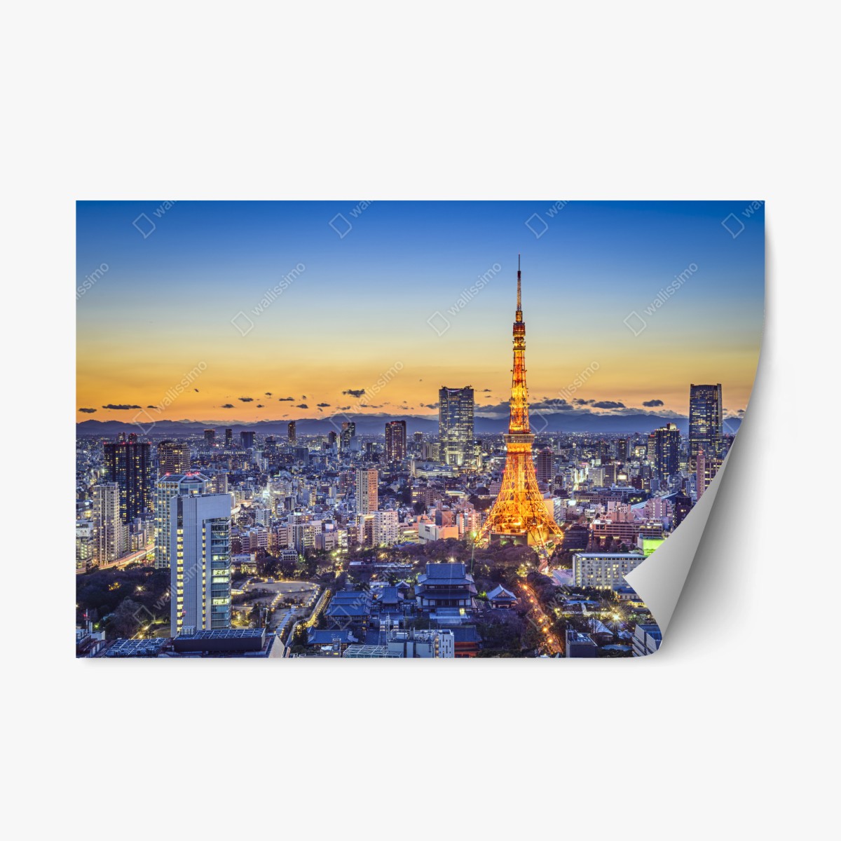 Repositionierbarer Aufkleber Tokyo Tower bei dämmerung – Wallnifity®