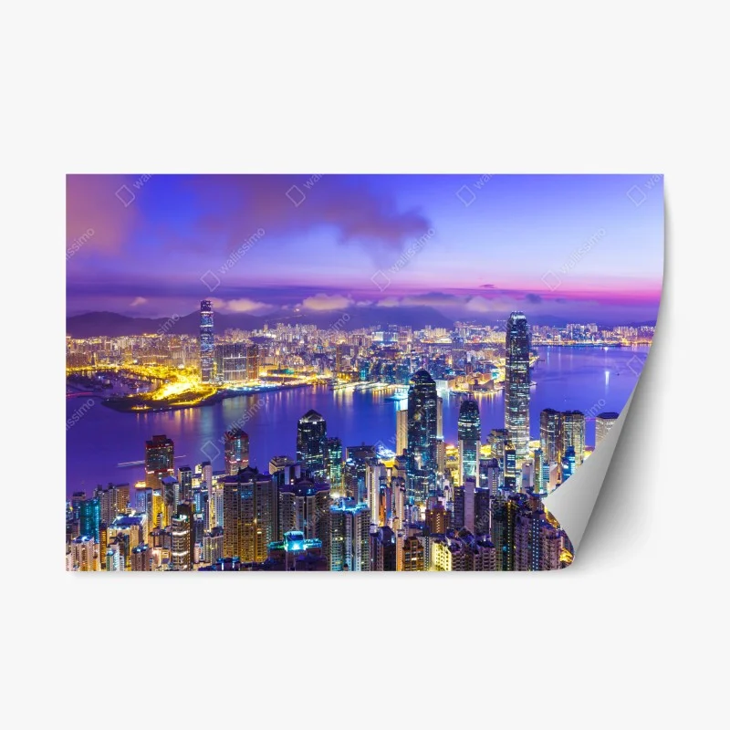 Repositionierbarer Aufkleber Hong Kong skyline bei dämmerung