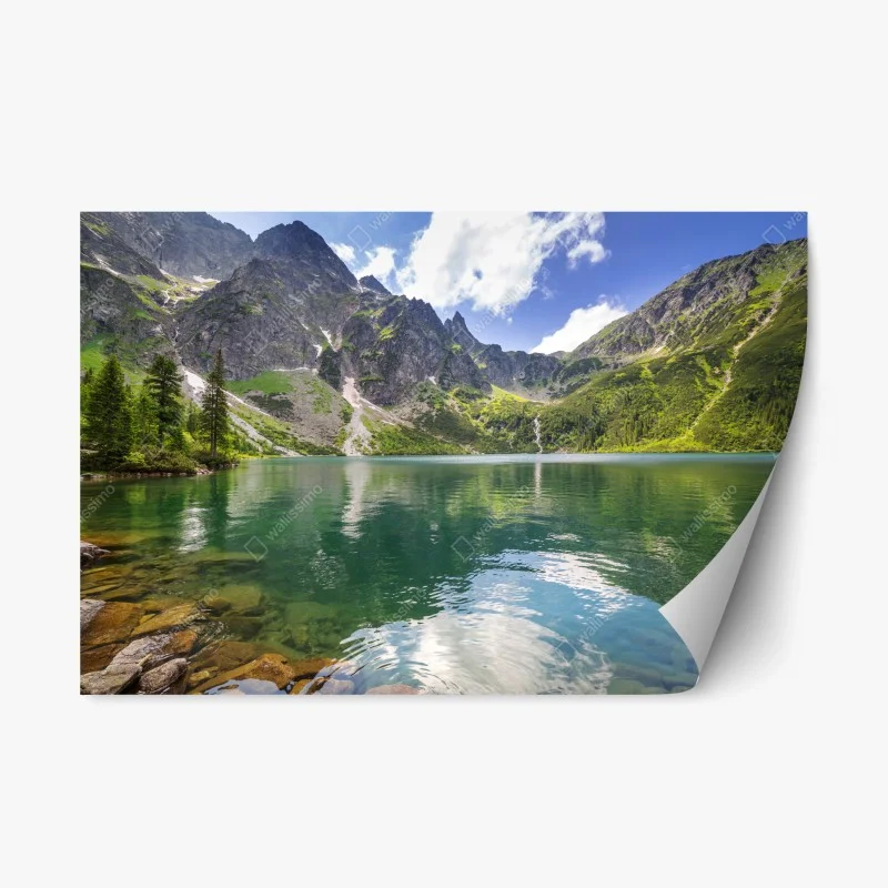 Repositionierbarer Aufkleber ruhiger smaragdgrüner bergsee vor schroffen gipfeln – Wallnifity®