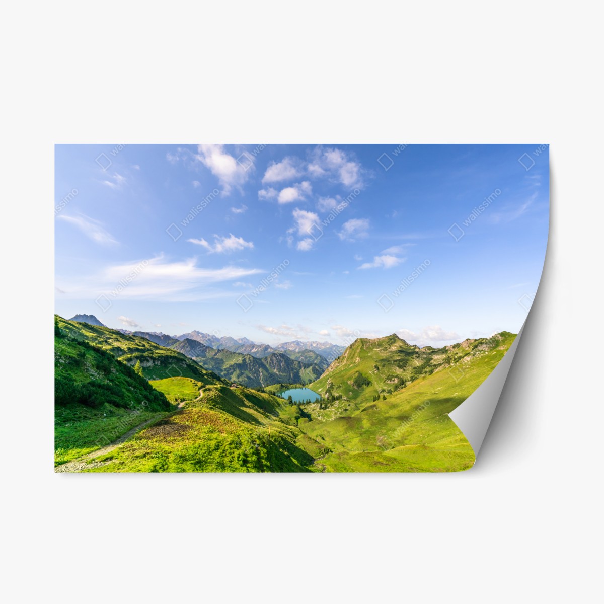 Repositionierbarer Aufkleber ruhiger alpensee in den bergen – Wallnifity®
