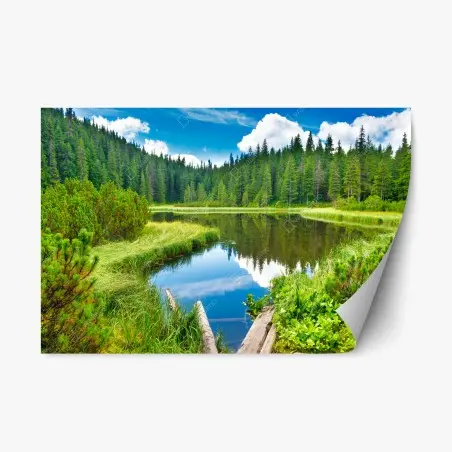 Repositionierbarer Aufkleber ruhiger waldsee mit hölzerner brücke – Wallnifity®