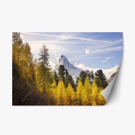 Repositionierbarer Aufkleber goldene lärchen und Matterhorn – Wallnifity®