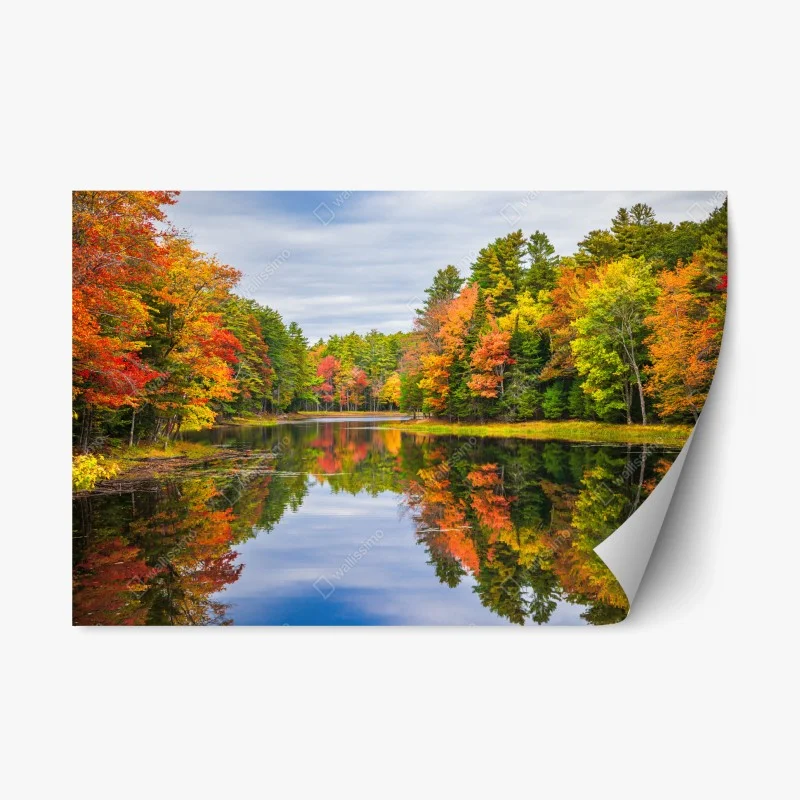 Repositionierbarer Aufkleber herbstliche spiegelungen in Neuengland