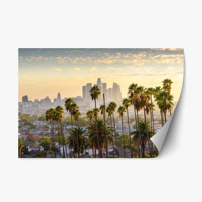 Repositionierbarer Aufkleber goldene Los Angeles skyline mit palmen