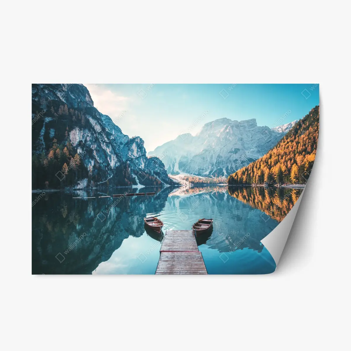 Repositionierbarer Aufkleber ruhiger morgen am Pragser Wildsee, Dolomiten – Wallnifity®