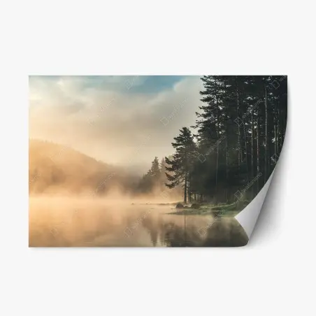 Repositionierbarer Aufkleber nebliger sonnenaufgang über waldsee – Wallnifity®