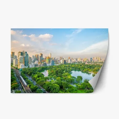Repositionierbarer Aufkleber Bangkok skyline über dem Lumpini Park – Wallnifity®