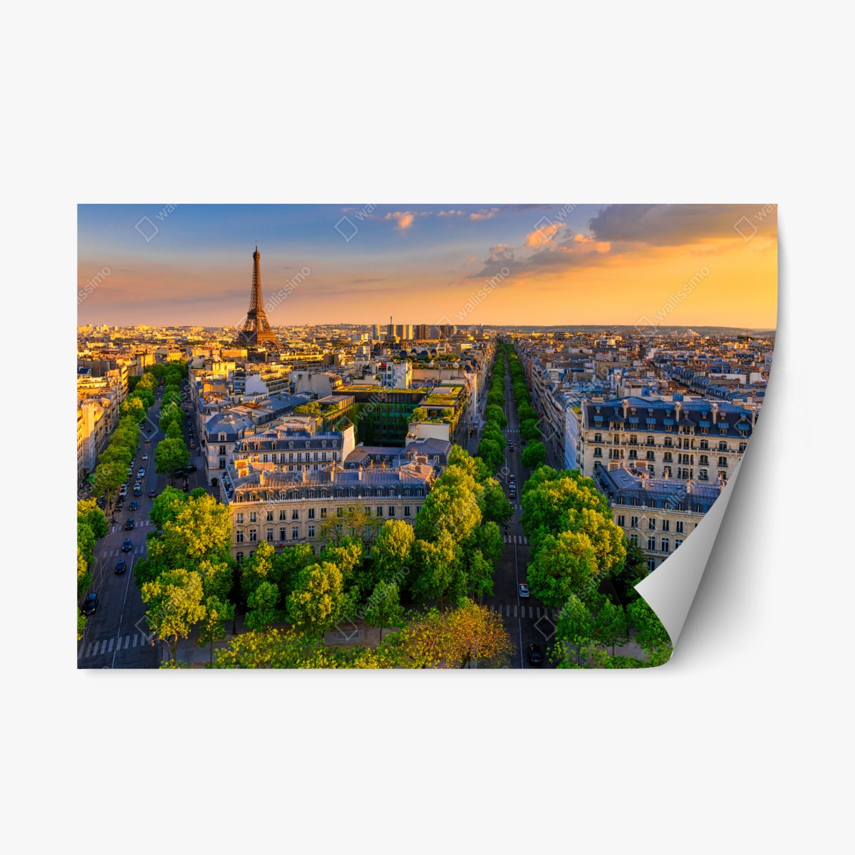 Repositionierbarer Aufkleber sonnenuntergang über Paris mit Eiffelturm – Wallnifity®