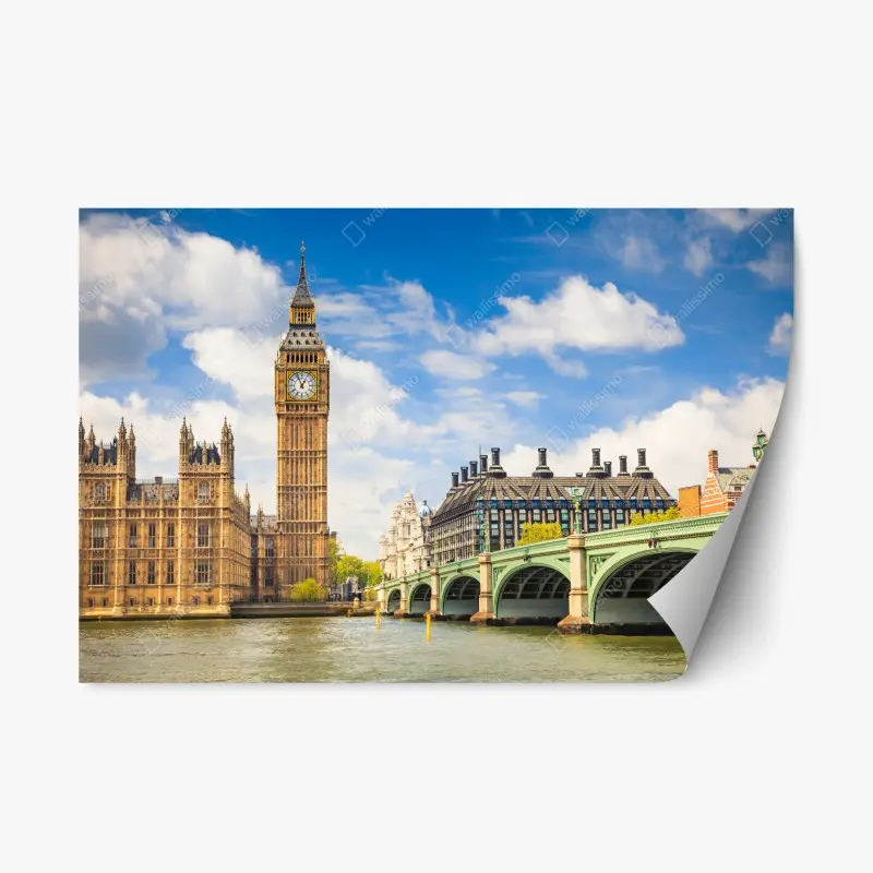 Repositionierbarer Aufkleber London panorama mit uhrturm Big Ben und Westminster Bridge