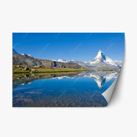 Repositionierbarer Aufkleber alpenberg spiegelung über stillem see – Wallnifity®